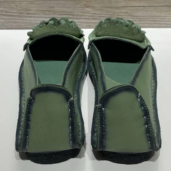 L'Artiste Dezi Green Leather Flats Slip-On Shoes Women’s EU 42 US 10.5-11 Flower