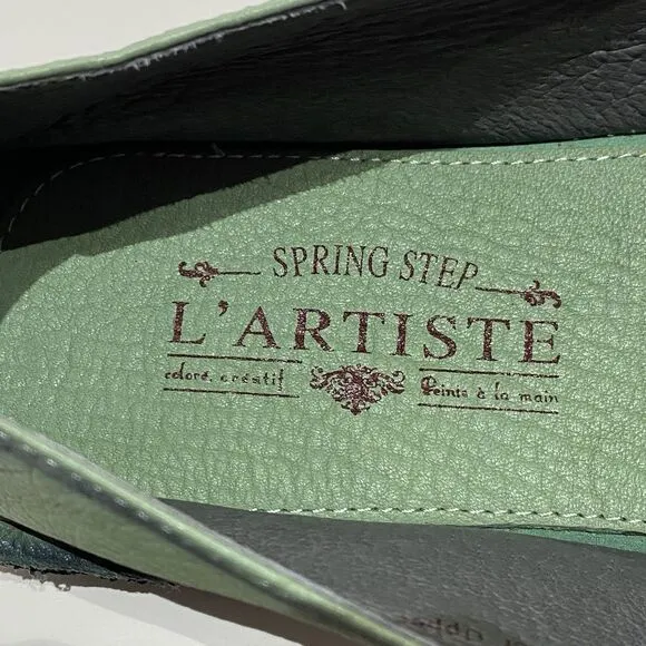 L'Artiste Dezi Green Leather Flats Slip-On Shoes Women’s EU 42 US 10.5-11 Flower