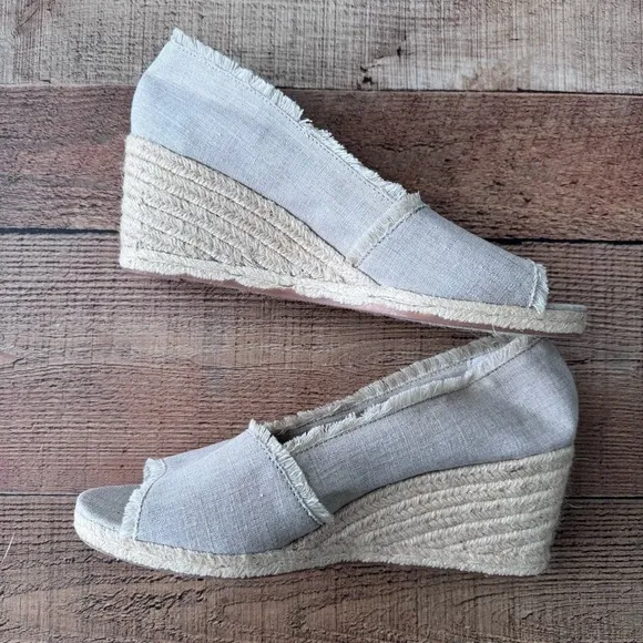 Lauren Ralph Lauren Carmondy Linen Espadrille Peep Toe Wedge Shoes Size 11 NEW