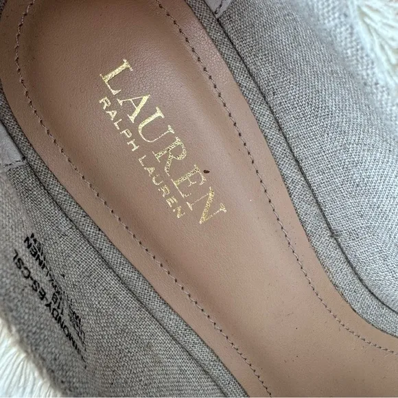 Lauren Ralph Lauren Carmondy Linen Espadrille Peep Toe Wedge Shoes Size 11 NEW