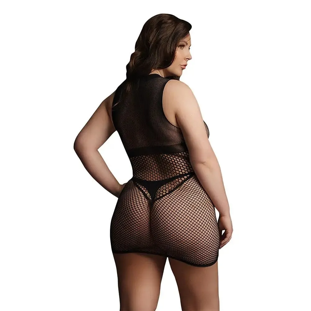 Le Desir Black Duo Net Open Cup Plus Size Mini Dress Uk 14 to 20