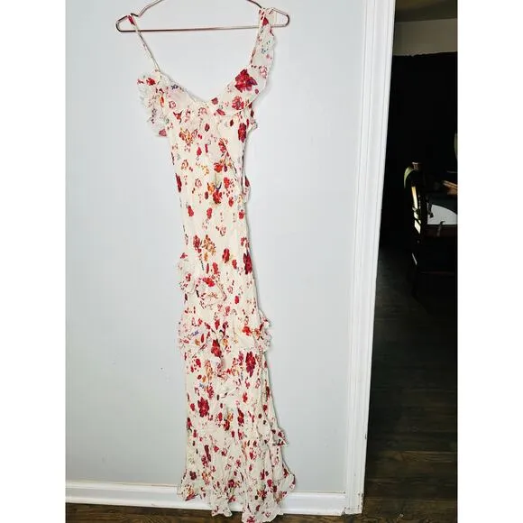 LET ME BE White Pink Floral Sleeveless Ruffle Maxi Dress NWT Size 0P Petite