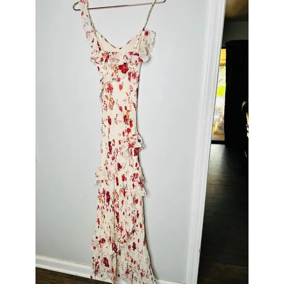 LET ME BE White Pink Floral Sleeveless Ruffle Maxi Dress NWT Size 0P Petite