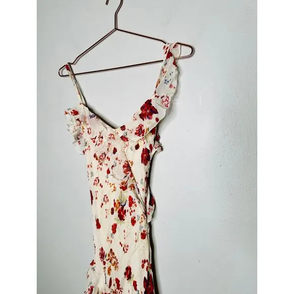 LET ME BE White Pink Floral Sleeveless Ruffle Maxi Dress NWT Size 0P Petite