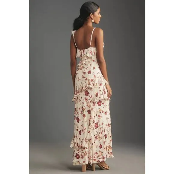 LET ME BE White Pink Floral Sleeveless Ruffle Maxi Dress NWT Size 0P Petite