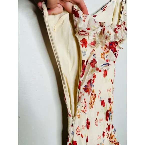 LET ME BE White Pink Floral Sleeveless Ruffle Maxi Dress NWT Size 0P Petite