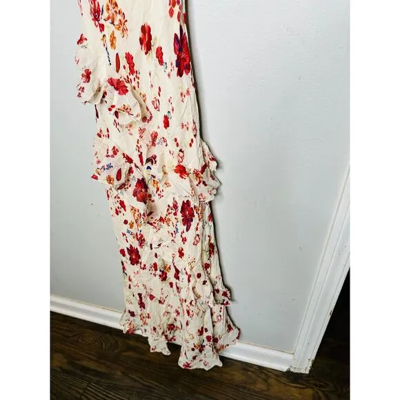 LET ME BE White Pink Floral Sleeveless Ruffle Maxi Dress NWT Size 0P Petite