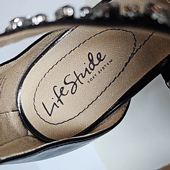Life Stride Memories Sandal Heel Shoe Back Zipper Strap Open Toe Rhinestones 10W