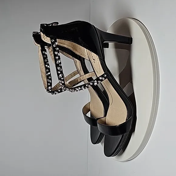 Life Stride Memories Sandal Heel Shoe Back Zipper Strap Open Toe Rhinestones 10W