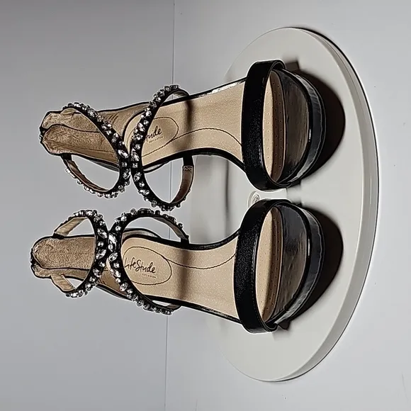 Life Stride Memories Sandal Heel Shoe Back Zipper Strap Open Toe Rhinestones 10W