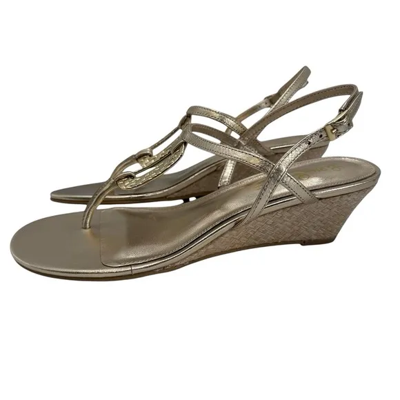 Lilly Pulitzer Silver Nappa Leather Strappy Wedge Heel Thong Sandals Size 8 M