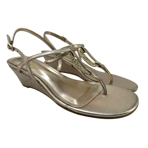 Lilly Pulitzer Silver Nappa Leather Strappy Wedge Heel Thong Sandals Size 8 M