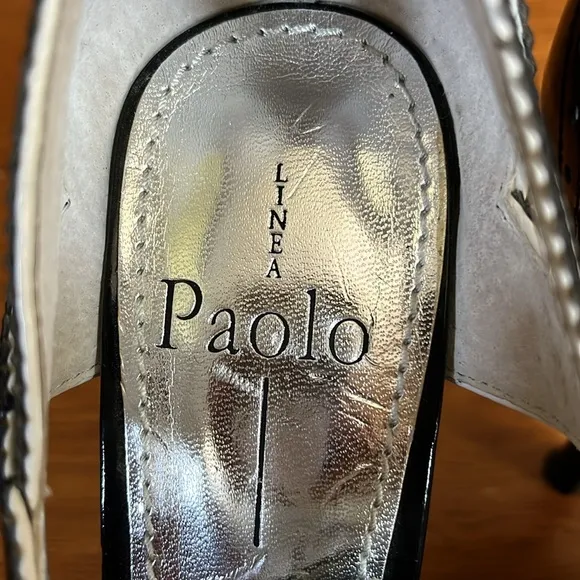 Linea Paolo Black &amp; White Mary Jane Retro style lace up open toe heels Size 8M