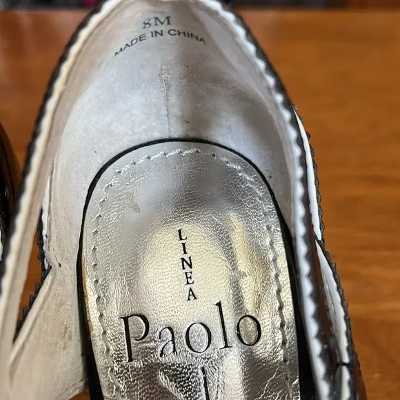 Linea Paolo Black &amp; White Mary Jane Retro style lace up open toe heels Size 8M