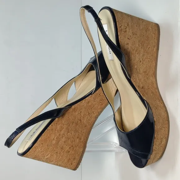 L.K. Bennett Adelia swingback cork wedge platform shoes women size 9.5 EU 40