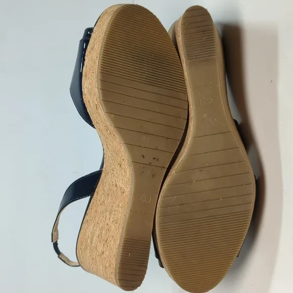 L.K. Bennett Adelia swingback cork wedge platform shoes women size 9.5 EU 40