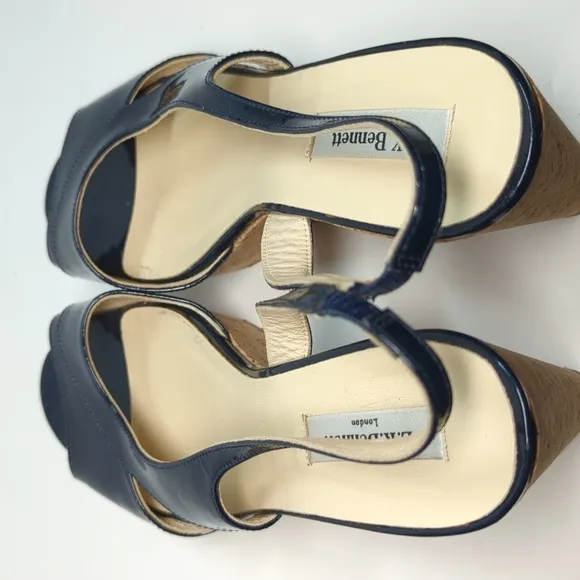 L.K. Bennett Adelia swingback cork wedge platform shoes women size 9.5 EU 40