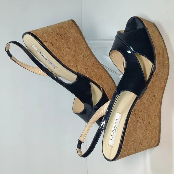 L.K. Bennett Adelia swingback cork wedge platform shoes women size 9.5 EU 40