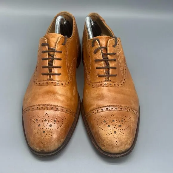 Loake Oxford Shoes Men's 9 Brown Leather Almond Toe Lace-Up Cap Toe Wingtip