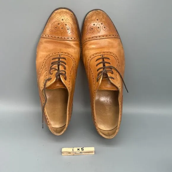 Loake Oxford Shoes Men's 9 Brown Leather Almond Toe Lace-Up Cap Toe Wingtip