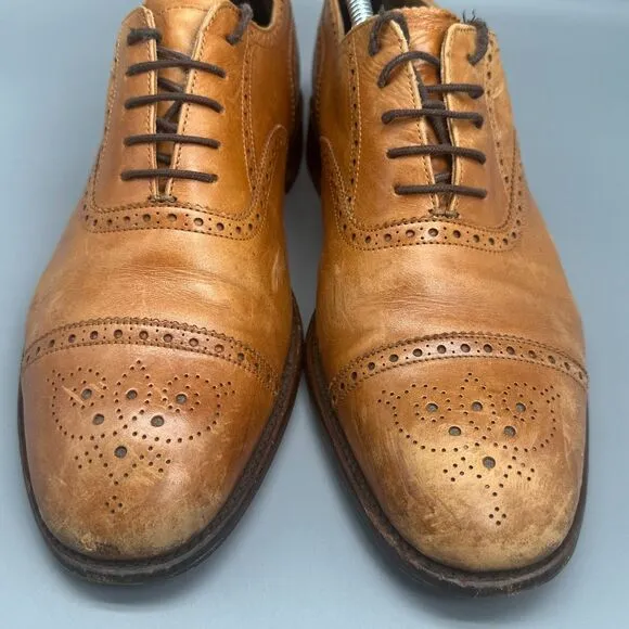 Loake Oxford Shoes Men's 9 Brown Leather Almond Toe Lace-Up Cap Toe Wingtip