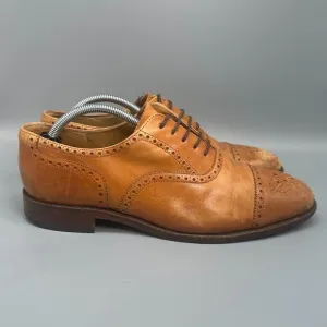 Loake Oxford Shoes Men's 9 Brown Leather Almond Toe Lace-Up Cap Toe Wingtip