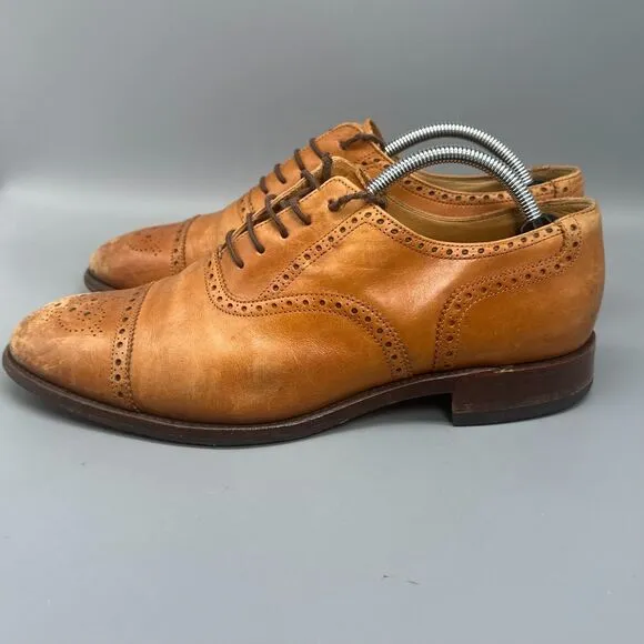Loake Oxford Shoes Men's 9 Brown Leather Almond Toe Lace-Up Cap Toe Wingtip