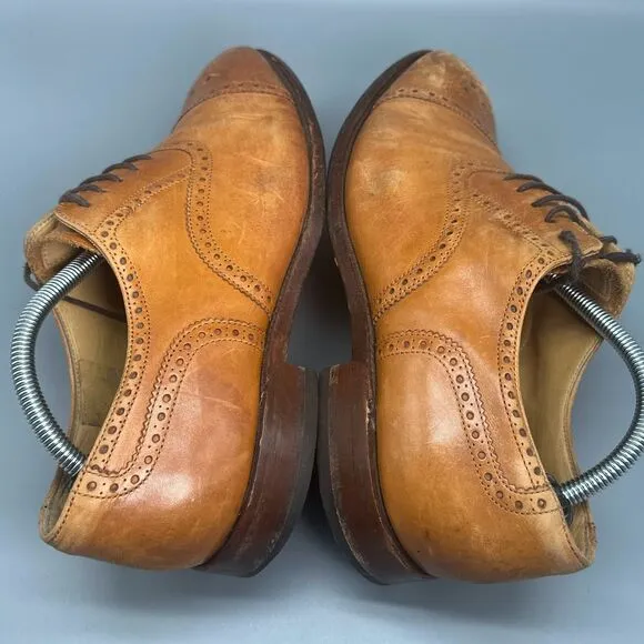 Loake Oxford Shoes Men's 9 Brown Leather Almond Toe Lace-Up Cap Toe Wingtip
