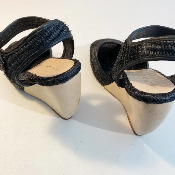 Loeffler RANDALL Multi Braided Open Toe Sz 9.5 Wedge Sandal Shoes Black