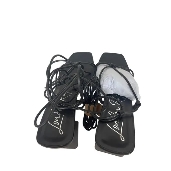 London Rag Womens Black Spruce Dessert Sandals Size 9 Black Strappy Square Toe