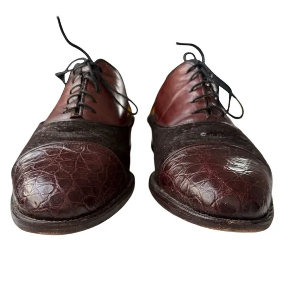 Lorenzo Banfi Men’s Maroon Leather Black Lace Up Oxford Dress Shoes Size 10 M