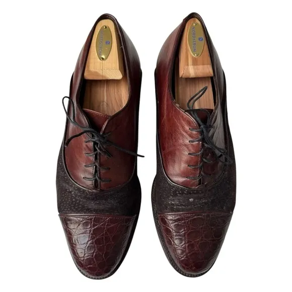 Lorenzo Banfi Men’s Maroon Leather Black Lace Up Oxford Dress Shoes Size 10 M