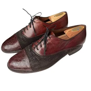 Lorenzo Banfi Men’s Maroon Leather Black Lace Up Oxford Dress Shoes Size 10 M