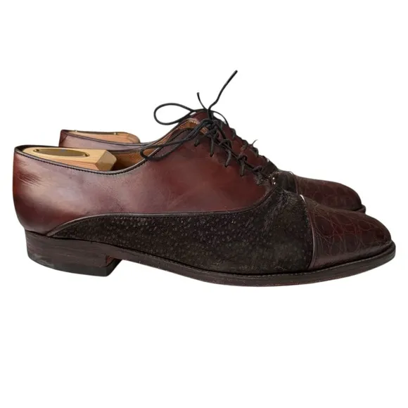 Lorenzo Banfi Men’s Maroon Leather Black Lace Up Oxford Dress Shoes Size 10 M