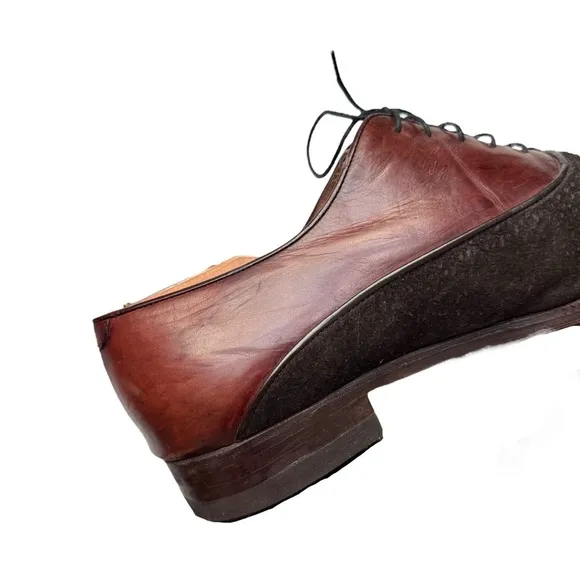 Lorenzo Banfi Men’s Maroon Leather Black Lace Up Oxford Dress Shoes Size 10 M