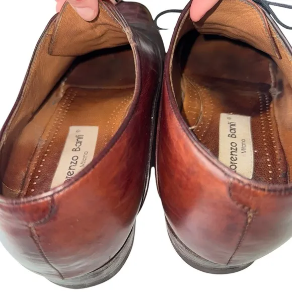 Lorenzo Banfi Men’s Maroon Leather Black Lace Up Oxford Dress Shoes Size 10 M