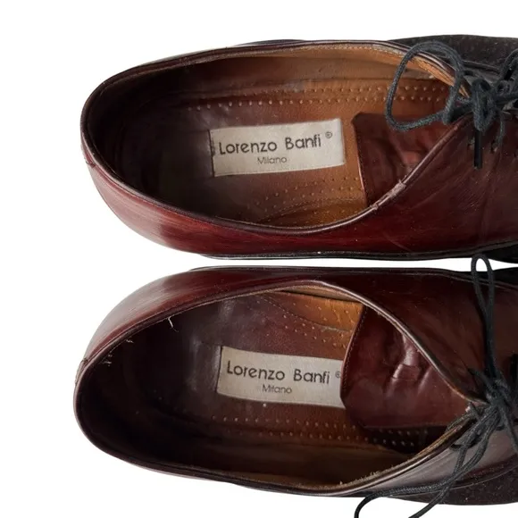 Lorenzo Banfi Men’s Maroon Leather Black Lace Up Oxford Dress Shoes Size 10 M