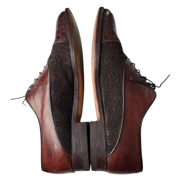 Lorenzo Banfi Men’s Maroon Leather Black Lace Up Oxford Dress Shoes Size 10 M