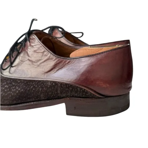 Lorenzo Banfi Men’s Maroon Leather Black Lace Up Oxford Dress Shoes Size 10 M