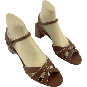 Louboutin Brown Leather Anjalili Block Heel Strappy Sandals Womens 10.5 Preowned
