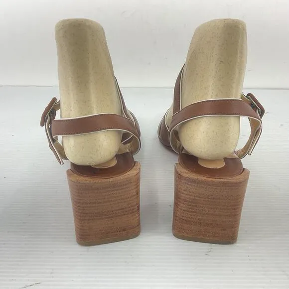 Louboutin Brown Leather Anjalili Block Heel Strappy Sandals Womens 10.5 Preowned