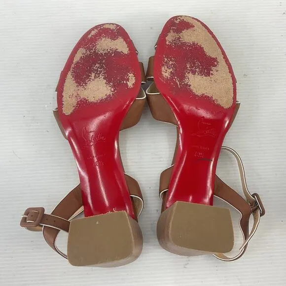 Louboutin Brown Leather Anjalili Block Heel Strappy Sandals Womens 10.5 Preowned