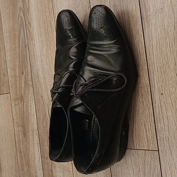 LOUIS VUITTON Black‎ Leather Sz 8.5 Lace Up Derby Mens Dress Shoes