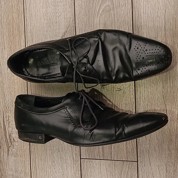 LOUIS VUITTON Black‎ Leather Sz 8.5 Lace Up Derby Mens Dress Shoes