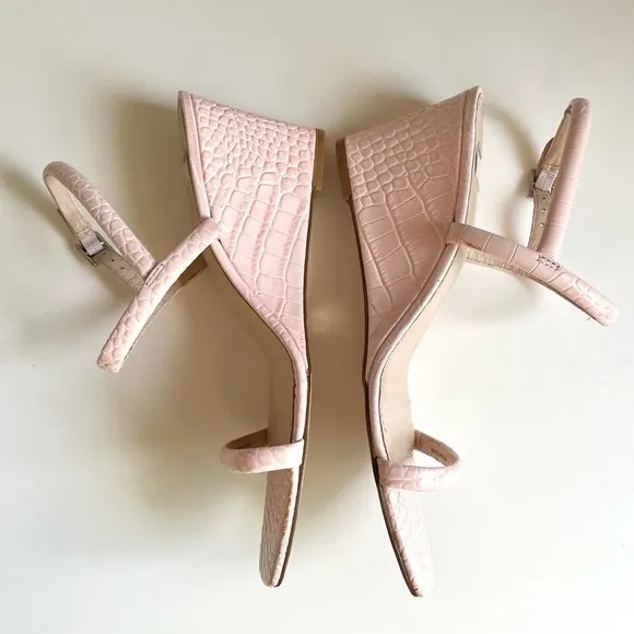 Louise et Cie Quinley Blush Pink Croc Leather Slingback Wedge Heels size 10