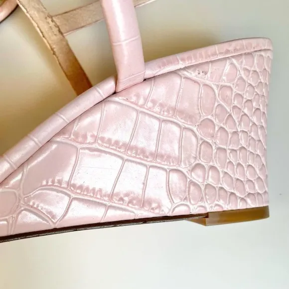 Louise et Cie Quinley Blush Pink Croc Leather Slingback Wedge Heels size 10