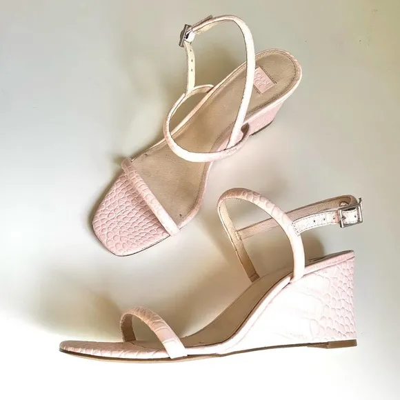 Louise et Cie Quinley Blush Pink Croc Leather Slingback Wedge Heels size 10