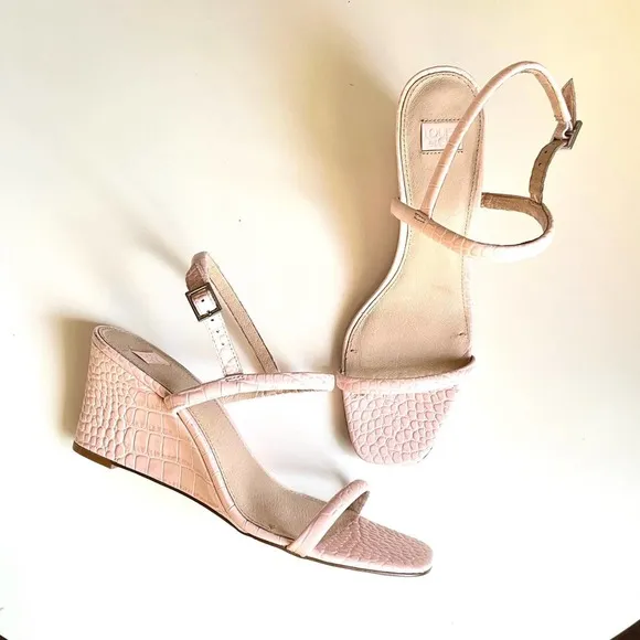 Louise et Cie Quinley Blush Pink Croc Leather Slingback Wedge Heels size 10