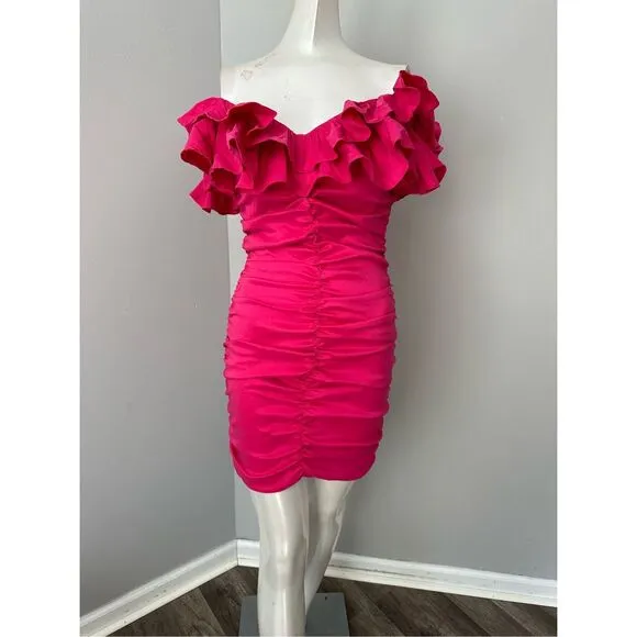Lovers And Friends Ruffle Off The Shoulder Nikolina Ruched Dress Small $168