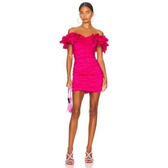 Lovers And Friends Ruffle Off The Shoulder Nikolina Ruched Dress Small $168